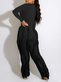 Mangocouture Solid Bodysuit & Fringe Pants Set