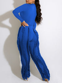 Mangocouture Solid Bodysuit & Fringe Pants Set