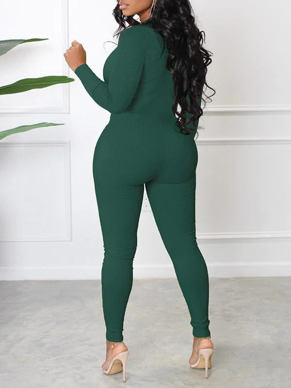 Zip-Front Ribbed Jumpsuit