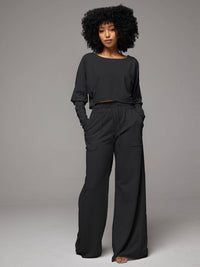 Raw-cut Sweatshirt & Wide-Leg Pants Set