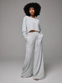 Raw-cut Sweatshirt & Wide-Leg Pants Set