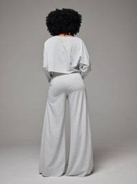 Raw-cut Sweatshirt & Wide-Leg Pants Set