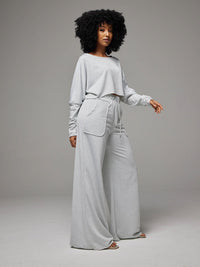 Raw-cut Sweatshirt & Wide-Leg Pants Set