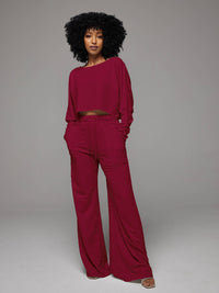 Raw-cut Sweatshirt & Wide-Leg Pants Set