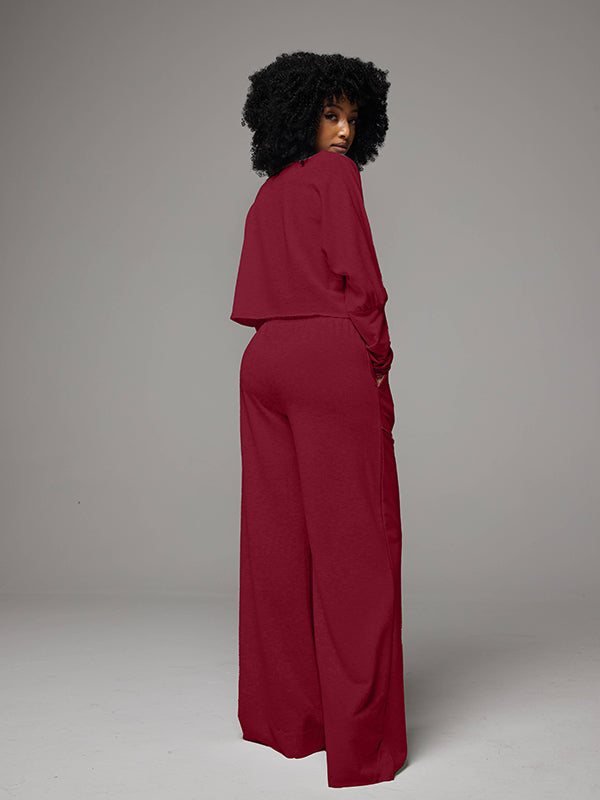 Raw-cut Sweatshirt & Wide-Leg Pants Set