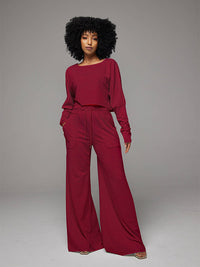 Raw-cut Sweatshirt & Wide-Leg Pants Set