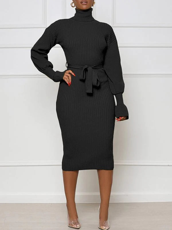 Mangocouture Turtleneck Tied Knit Dress