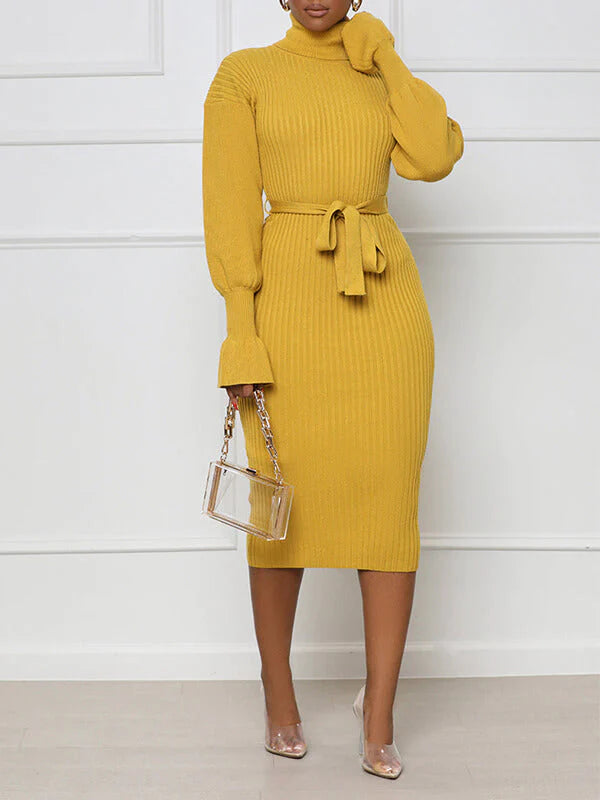 Mangocouture Turtleneck Tied Knit Dress