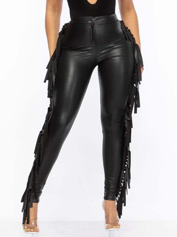 mangocouture Fringe-Combo Faux-Leather Pants