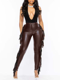 Fringe-Combo Faux-Leather Pants--Clearance