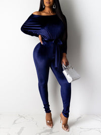 Mangocouture Velvet Boat-Neck Tied Jumpsuit