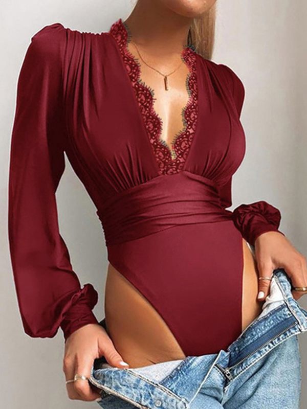 Lace-Combo V-Neck Bodysuit