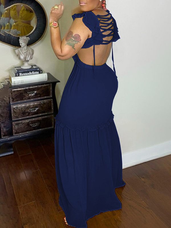 Frilled V-Neck Maxi Dress--Clearance