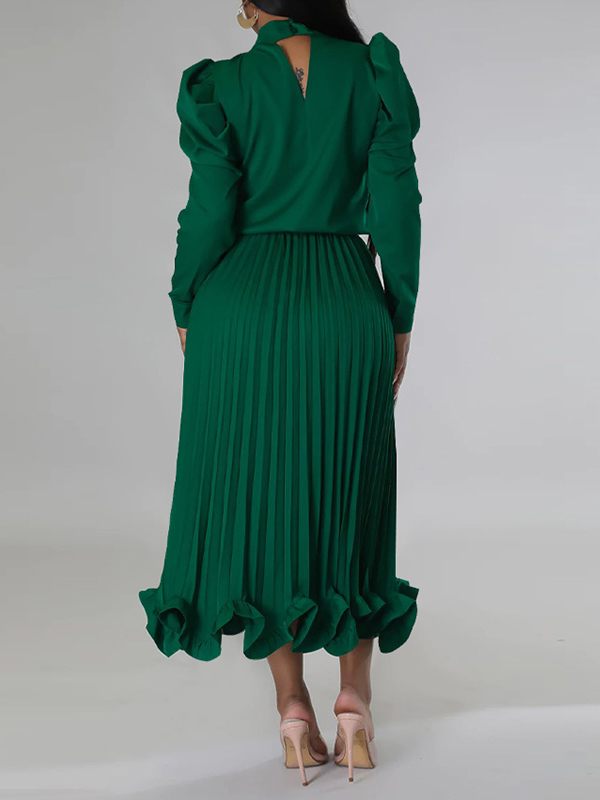 Puff-Sleeve Top & Pleated Skirt Set