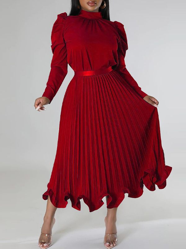 Puff-Sleeve Top & Pleated Skirt Set