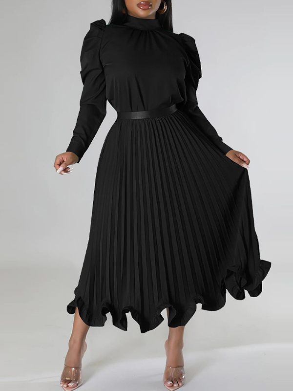 Puff-Sleeve Top & Pleated Skirt Set