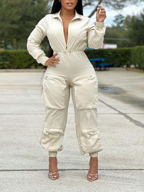 Zip-Front Cargo Jumpsuit