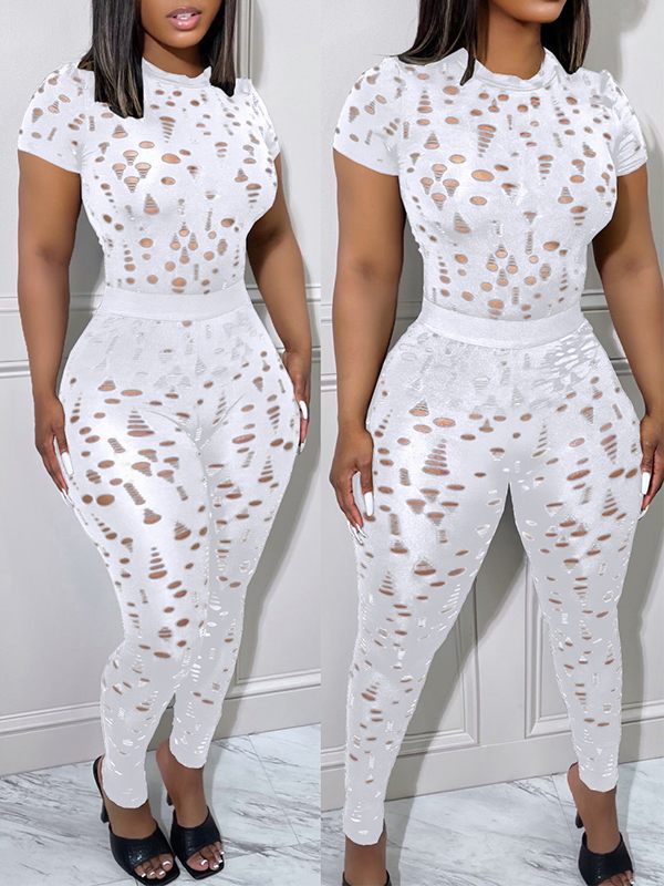 Solid Ripped Top & Pants Set