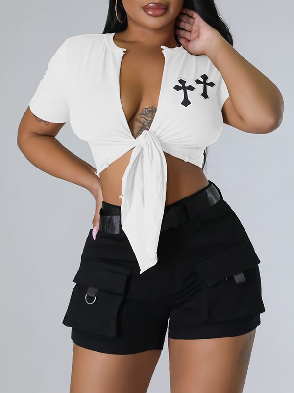 mangocouture Double-Cross Tied-Front Tee