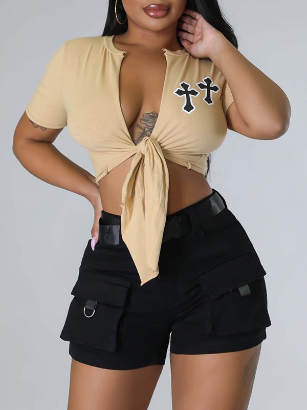 mangocouture Double-Cross Tied-Front Tee