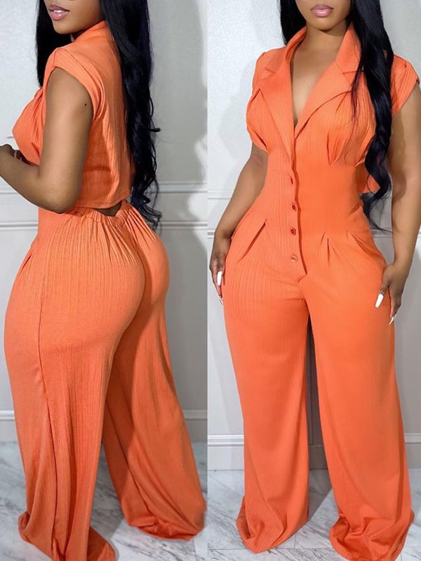 Button-Front Cutout Jumpsuit