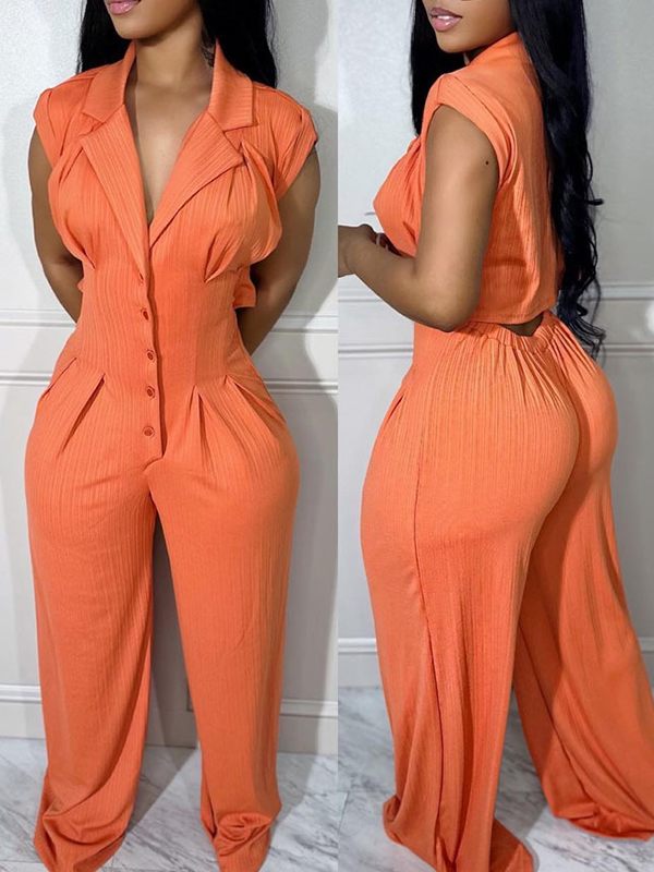 Button-Front Cutout Jumpsuit