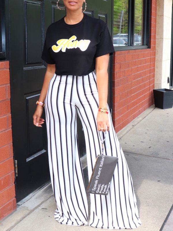 mangocouture Logo Tee & Stripe Pants Set