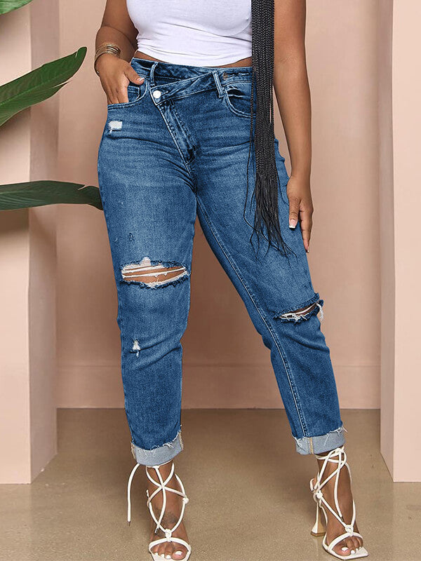 Asymmetric Ripped Jeans