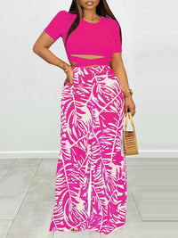 Puff Shoulder T-Shirt & Printed Wide-Leg Pants Set