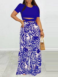 Puff Shoulder T-Shirt & Printed Wide-Leg Pants Set