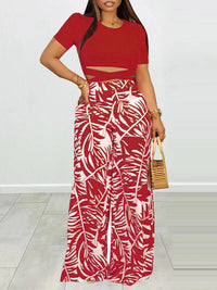 Puff Shoulder T-Shirt & Printed Wide-Leg Pants Set