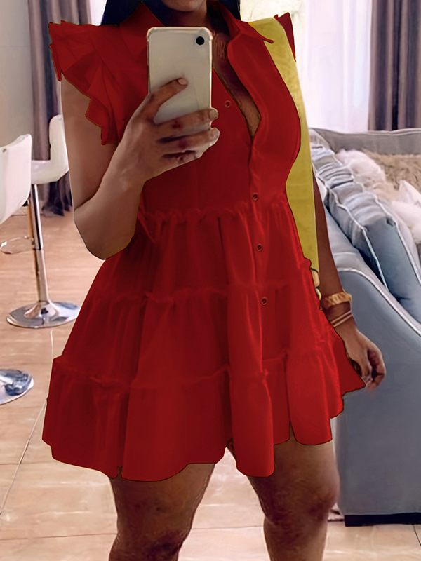 Solid Frilled Shirt Dress