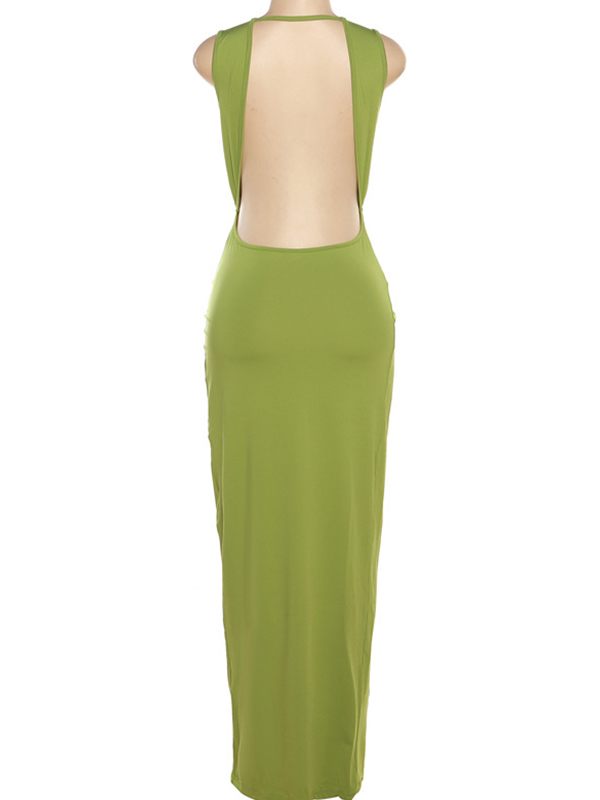 Plunge Backless Twisted Slit Dress--Clearance