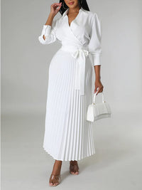 Solid Pleated Shirt Dress