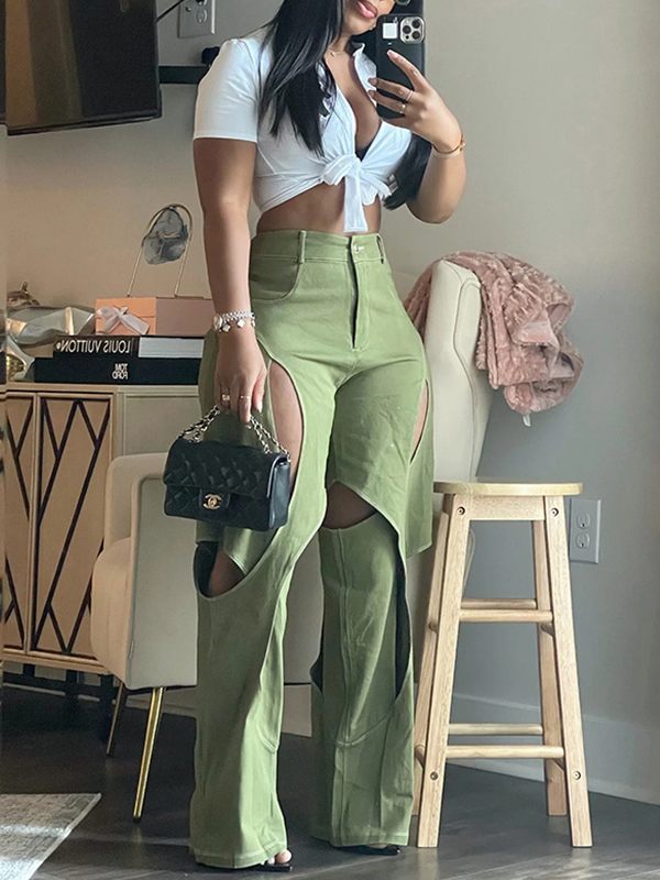 mangocouture  Solid Cutout Pants