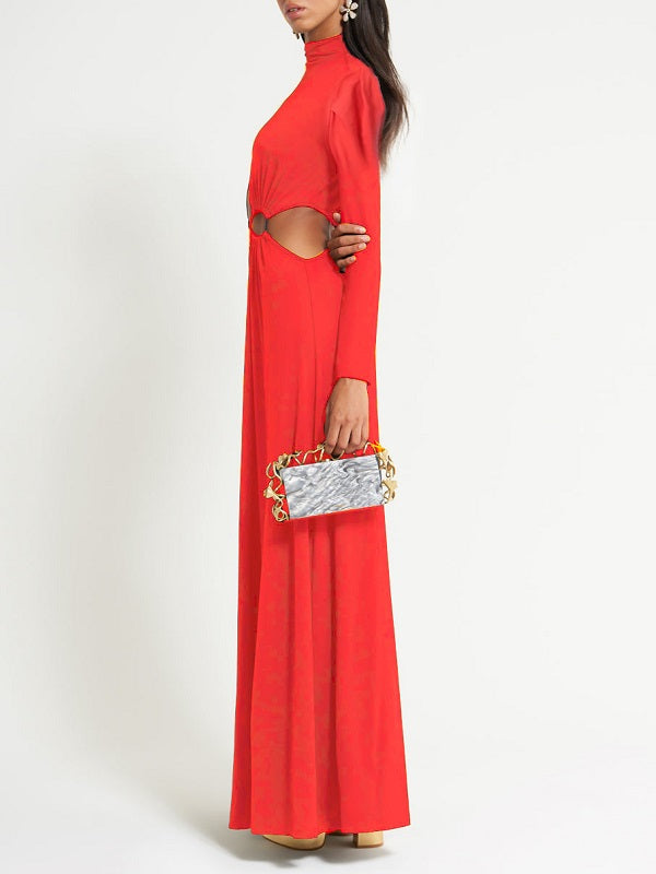 Lace-up Mock Neck Maxi Dress