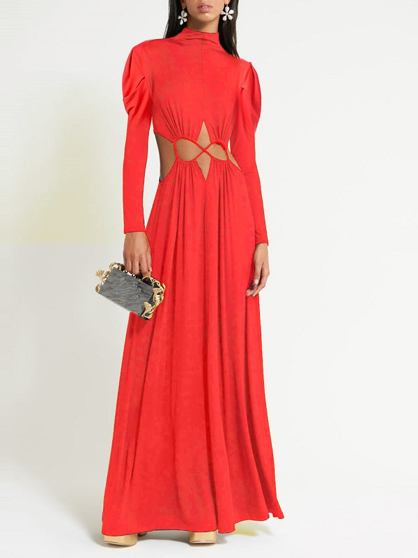 Lace-up Mock Neck Maxi Dress