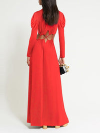 Lace-up Mock Neck Maxi Dress