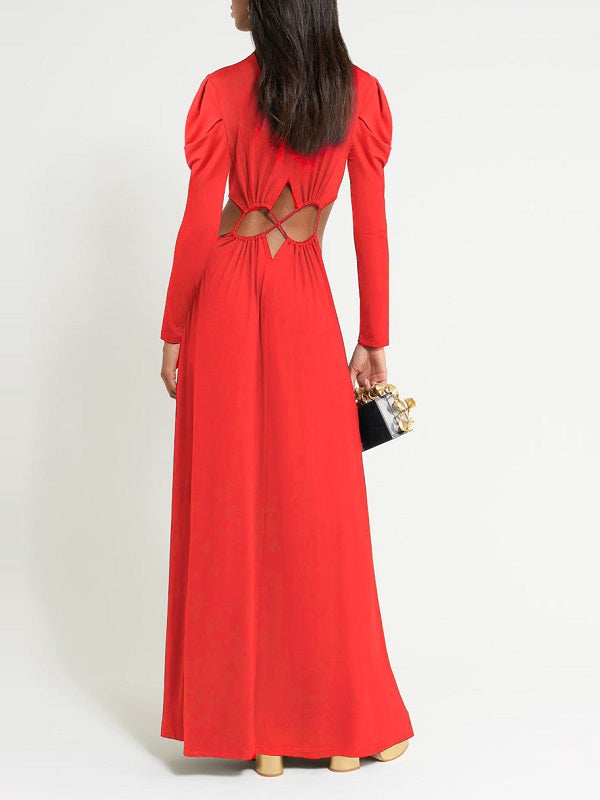 Lace-up Mock Neck Maxi Dress