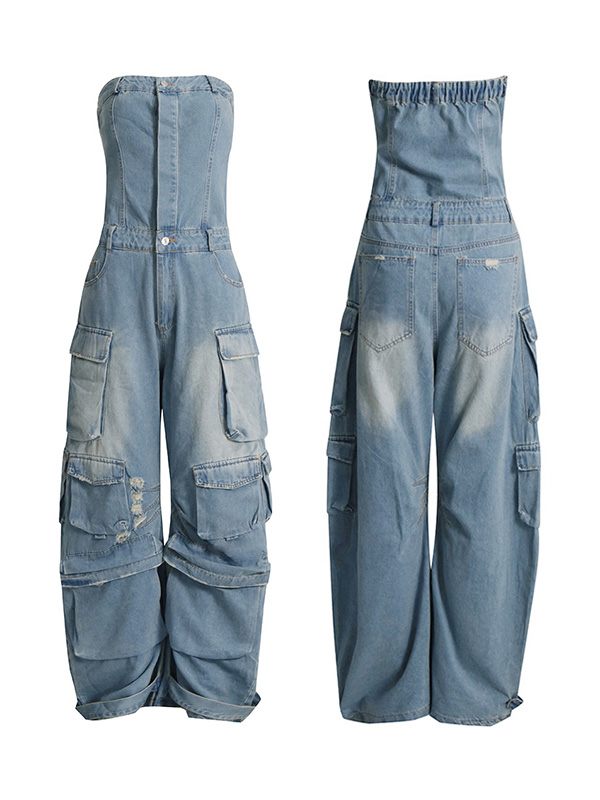 Denim Cargo Jumpsuit--Clearance