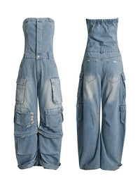 Denim Cargo Jumpsuit--Clearance