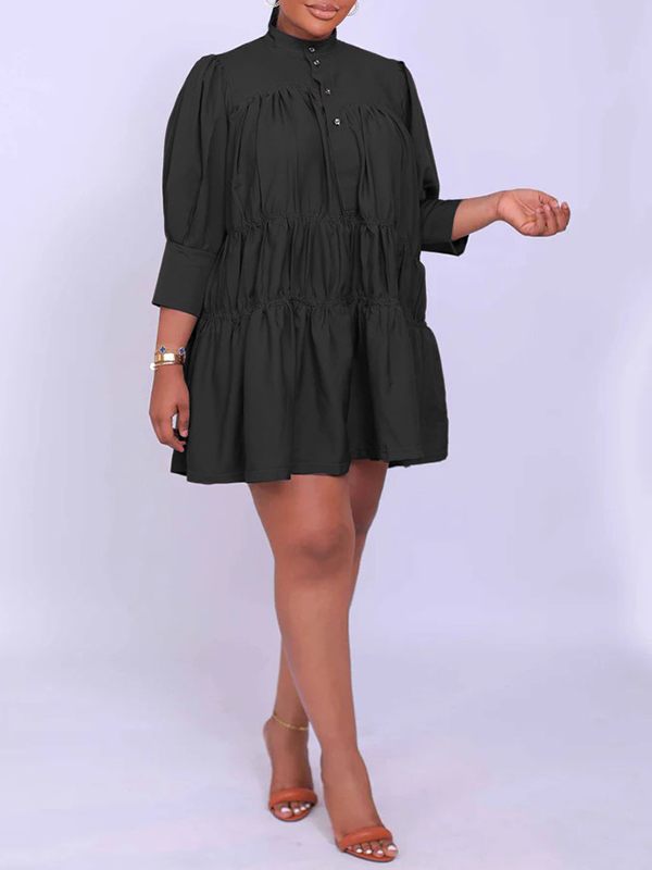 Solid Ruffle Shirt Dress--Clearance