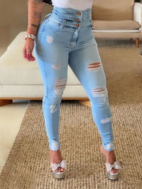 High-Waist Ripped Jeans