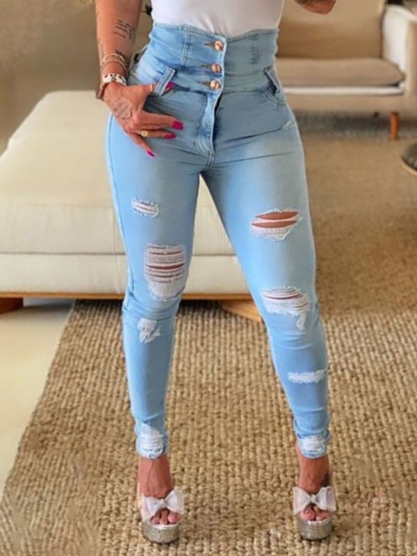 High-Waist Ripped Jeans