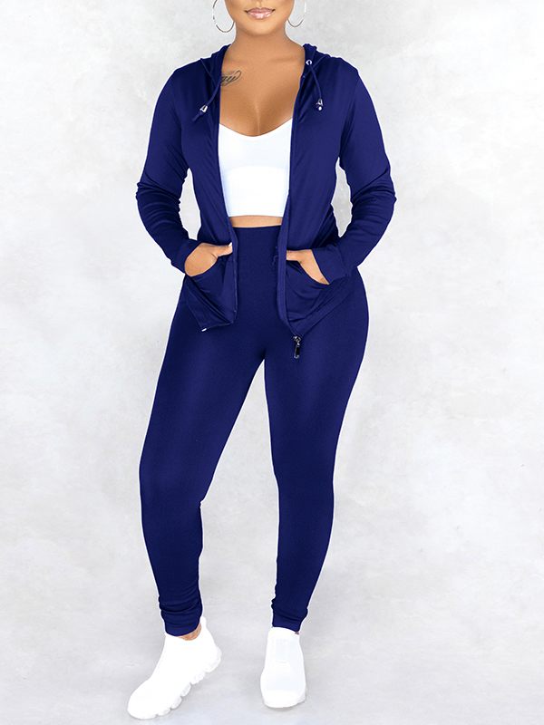 Solid Zip Hoodie & Pants Set