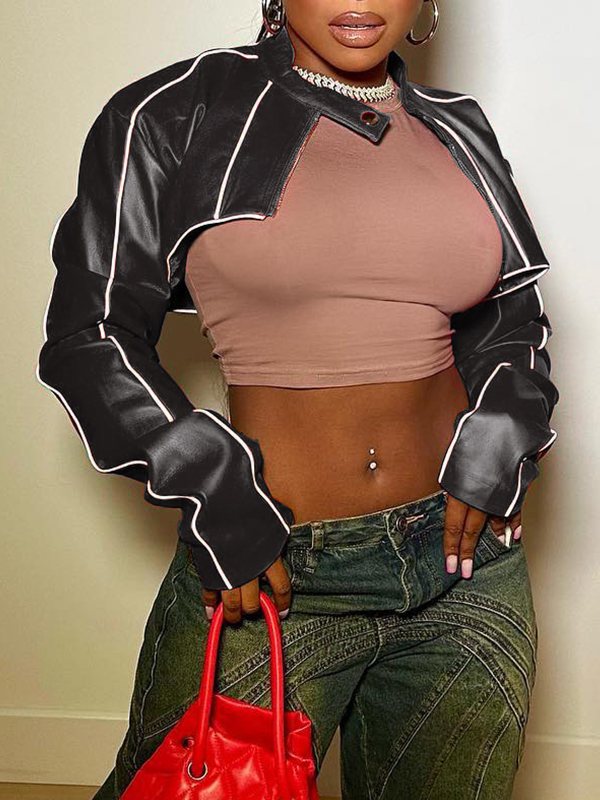 Cropped Faux-Leather Jacket--Clearance