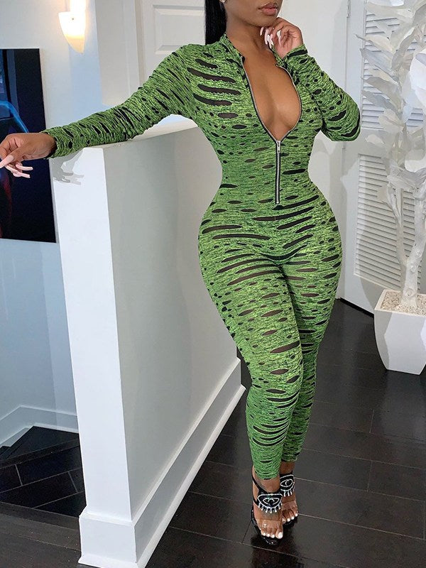 Printed Zip-Front Jumpsuit