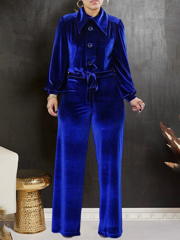 Velvet Shirt & Wide-Leg Pants Set