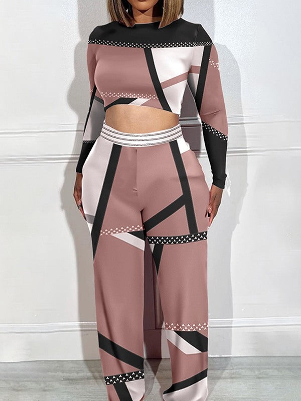 mangocouture  Colorblock Crop Top & Pants Set