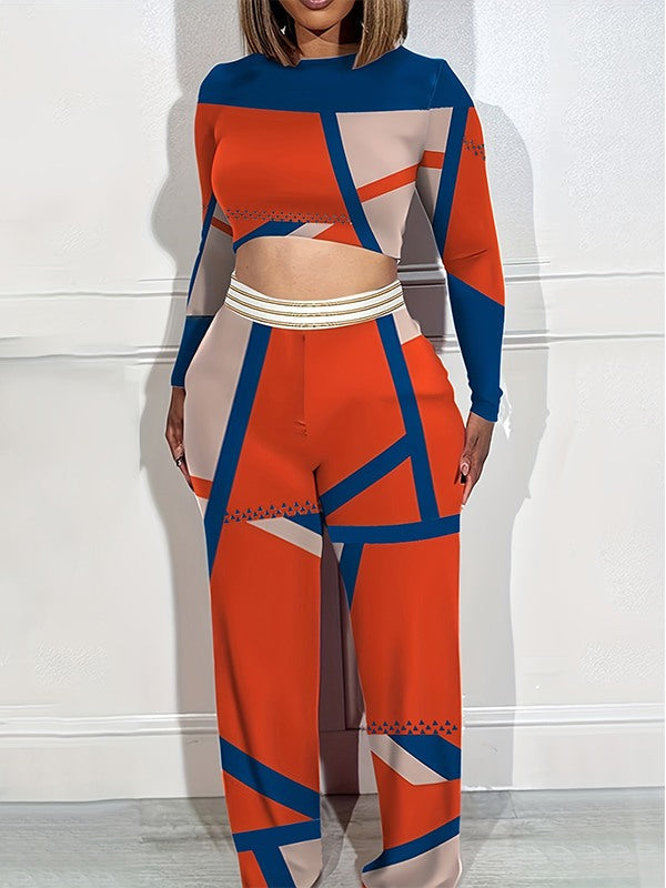 mangocouture  Colorblock Crop Top & Pants Set